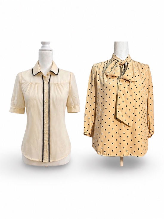 7th avenue Tops - Vintage Vibe Blouse Lot Size XS/S | 7th Avenue Polka Dot & Inbm Cream/Black Trim